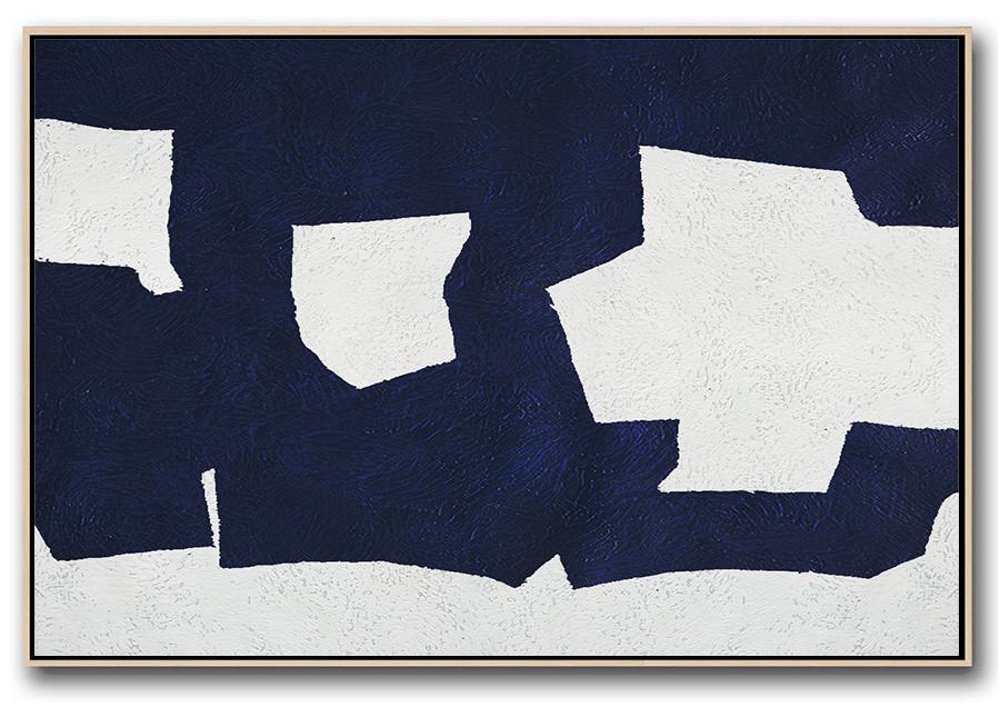 Horizontal Abstract Painting Navy Blue Minimalist Painting On Canvas - Abstract Artworks Large